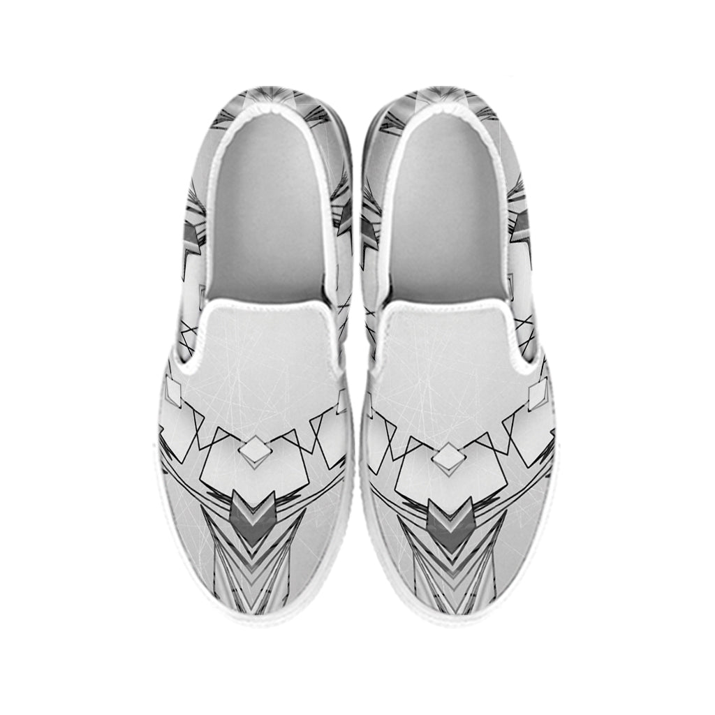 White Kaleidoscope Print White Slip On Shoes