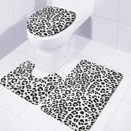 White Leopard Print 3 Piece Bath Mat Set