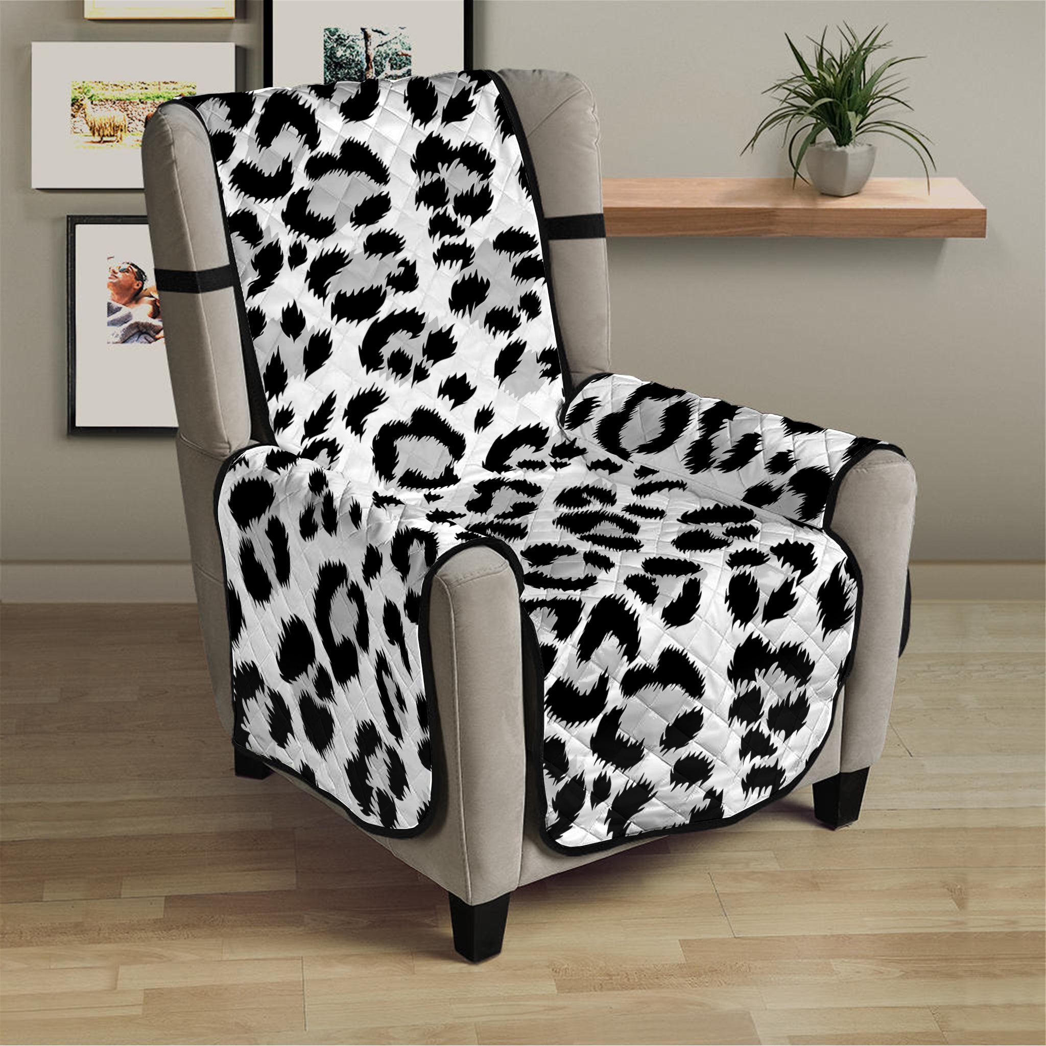 White Leopard Print Armchair Protector