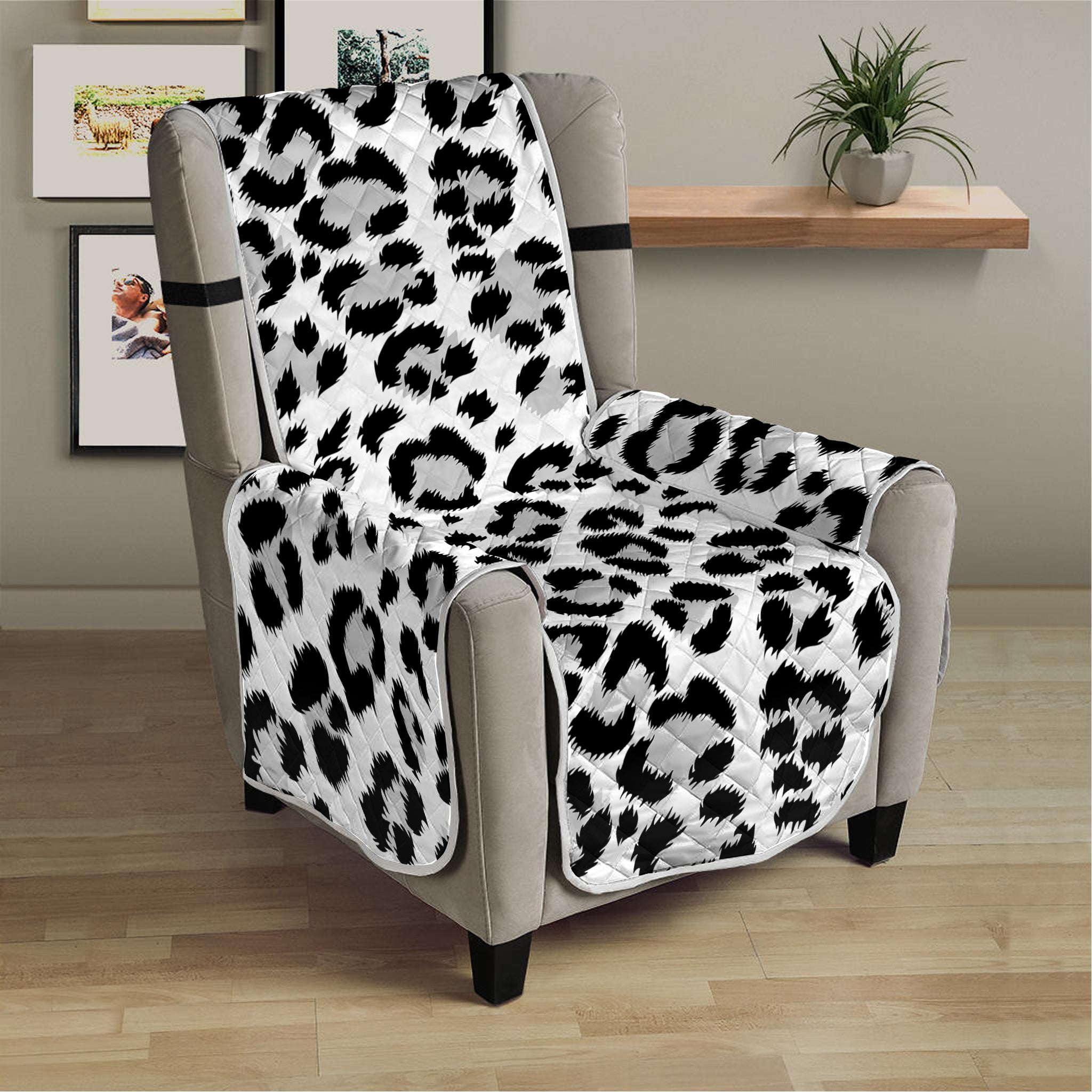 White Leopard Print Armchair Protector