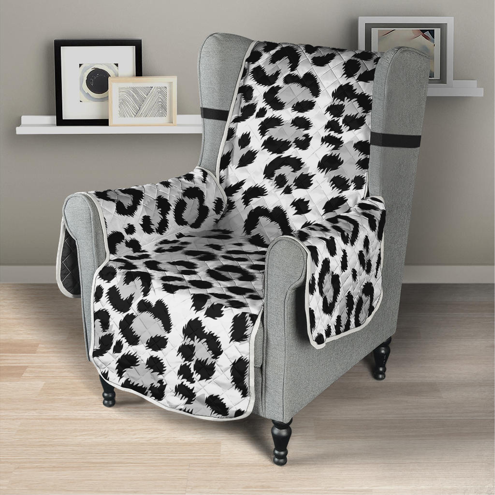 White Leopard Print Armchair Protector