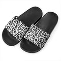 White Leopard Print Black Slide Sandals
