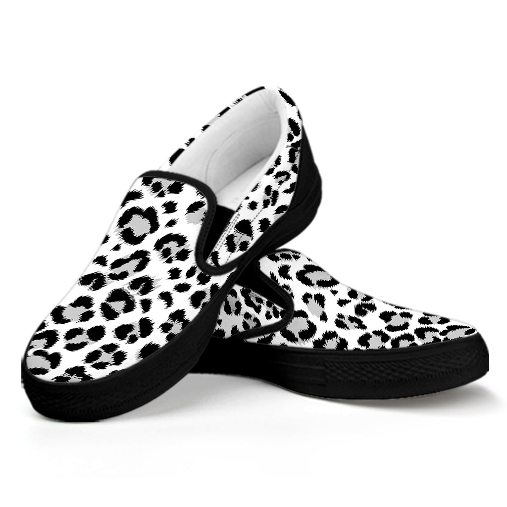 White Leopard Print Black Slip On Shoes