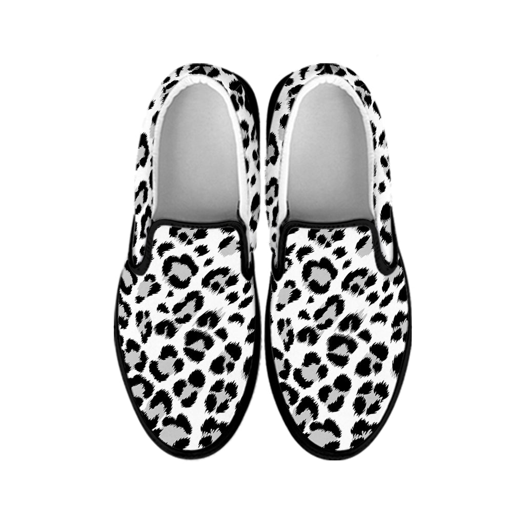 White Leopard Print Black Slip On Shoes