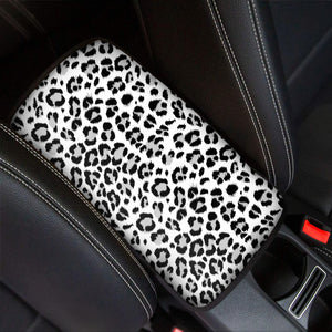 White Leopard Print Car Center Console Cover