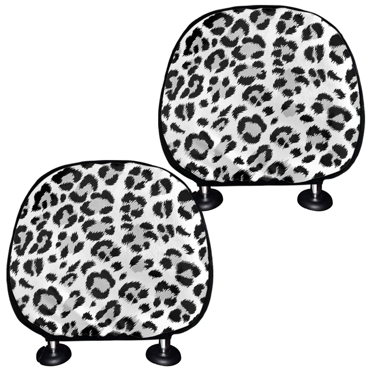 White Leopard Print Car Headrest Covers