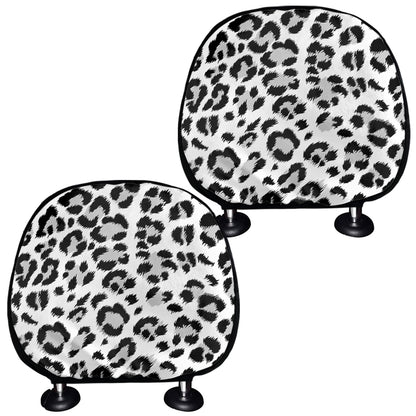 White Leopard Print Car Headrest Covers