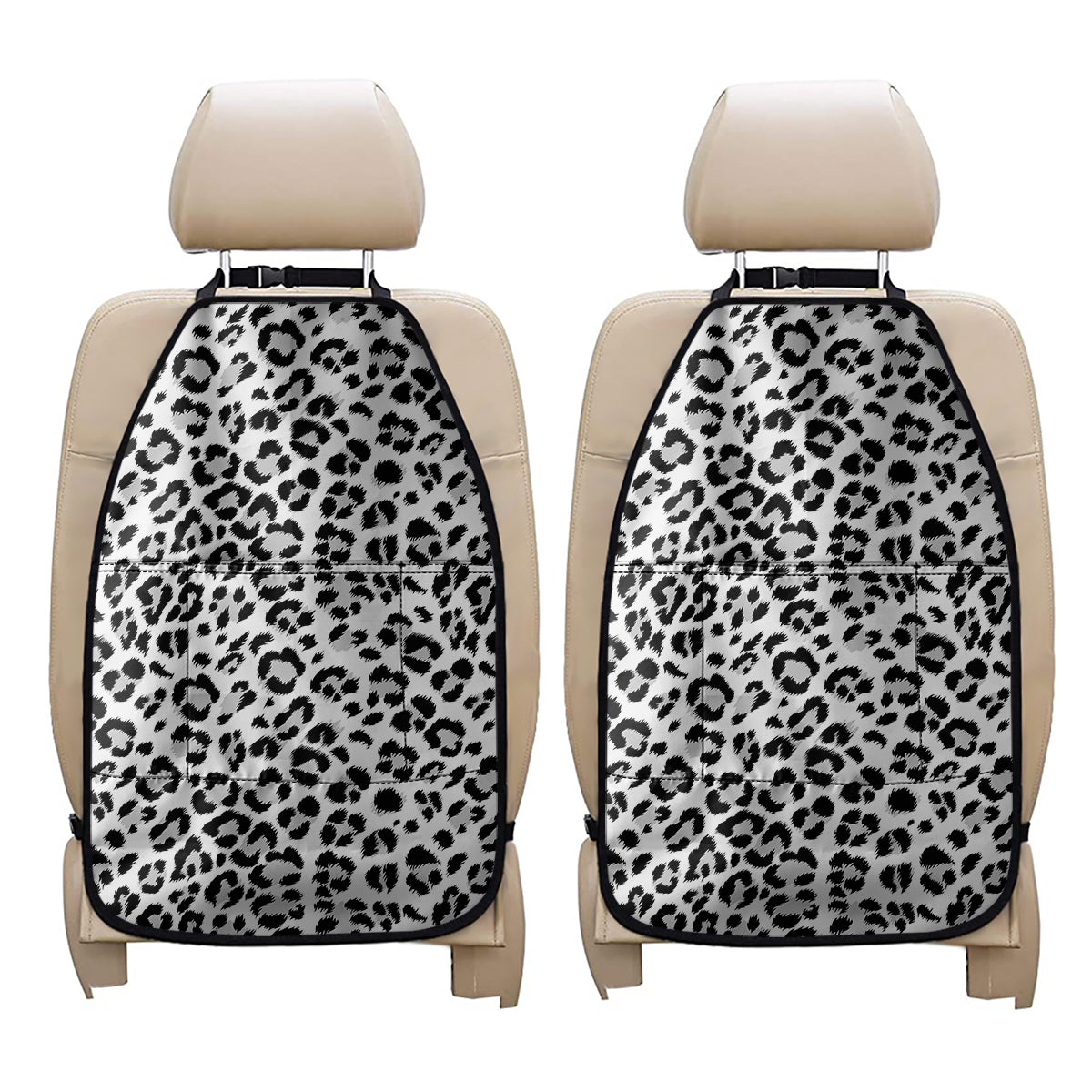 White Leopard Print Car Seat Organizers