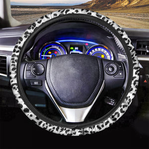 White Leopard Print Car Steering Wheel Cover