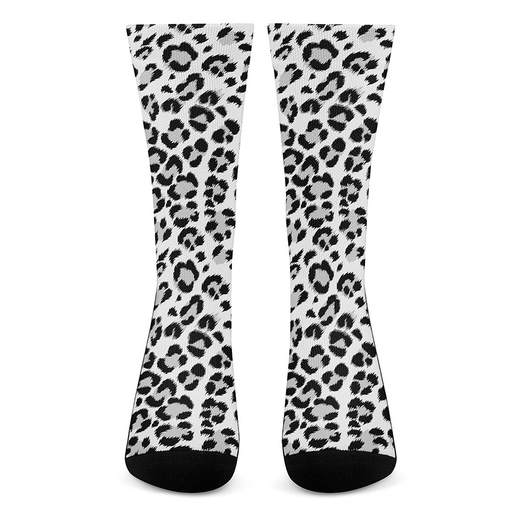White Leopard Print Crew Socks