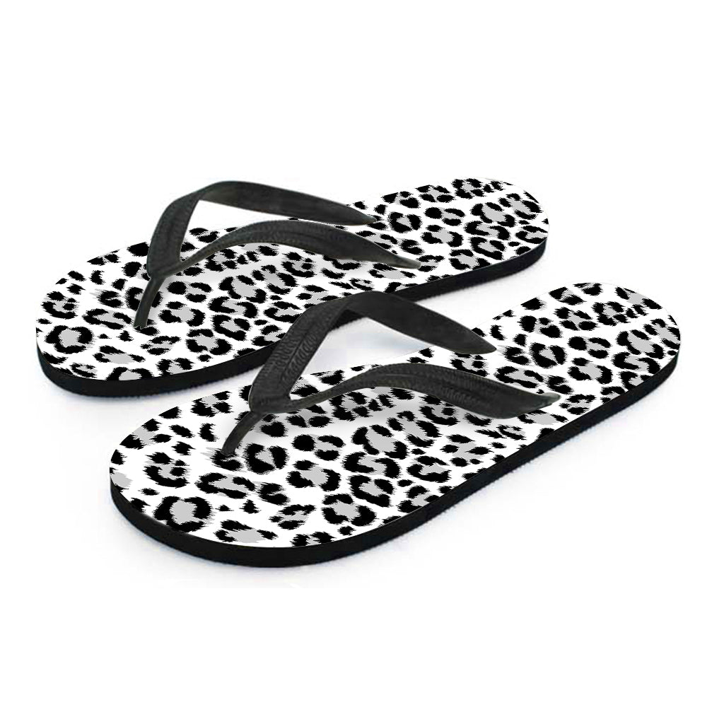 White Leopard Print Flip Flops