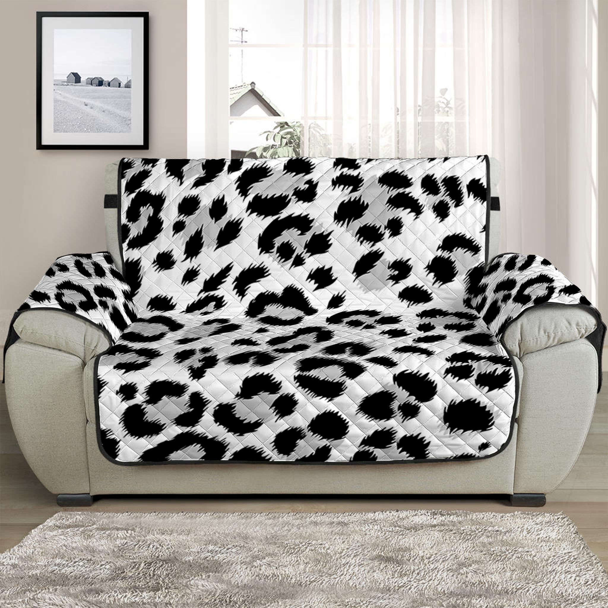 White Leopard Print Half Sofa Protector