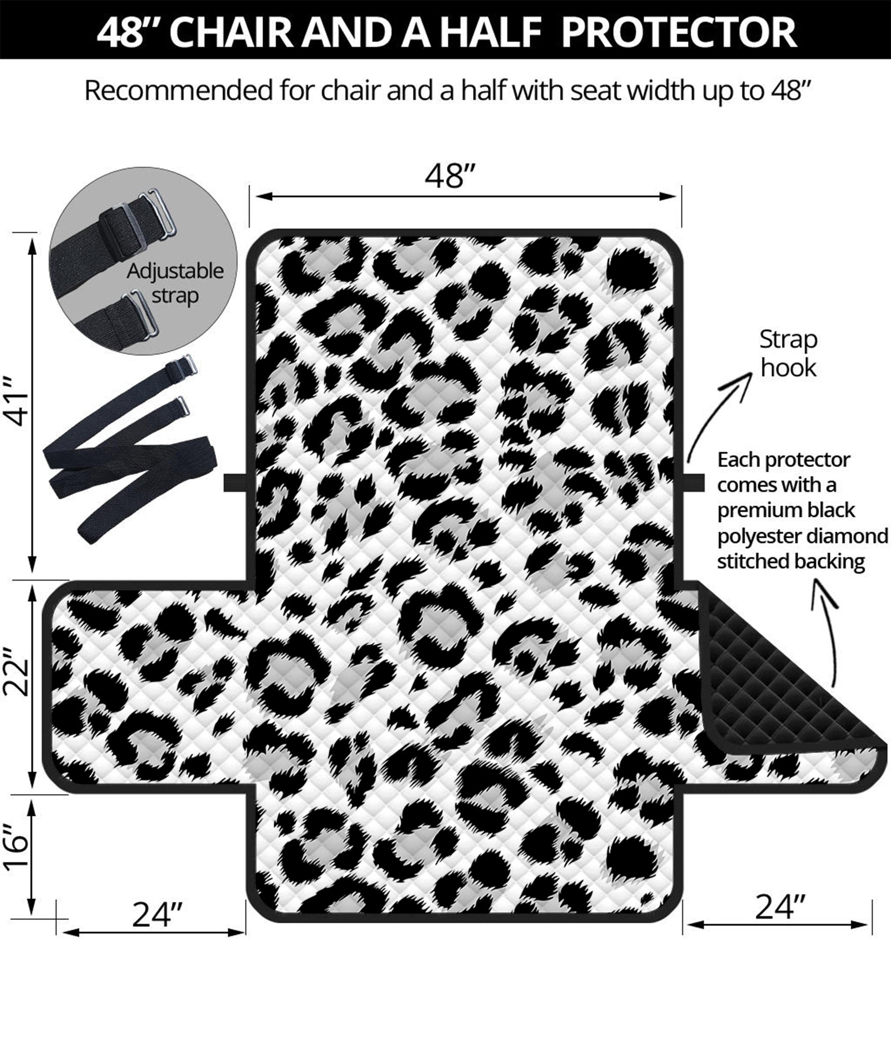 White Leopard Print Half Sofa Protector