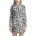 White Leopard Print Pullover Hoodie Dress
