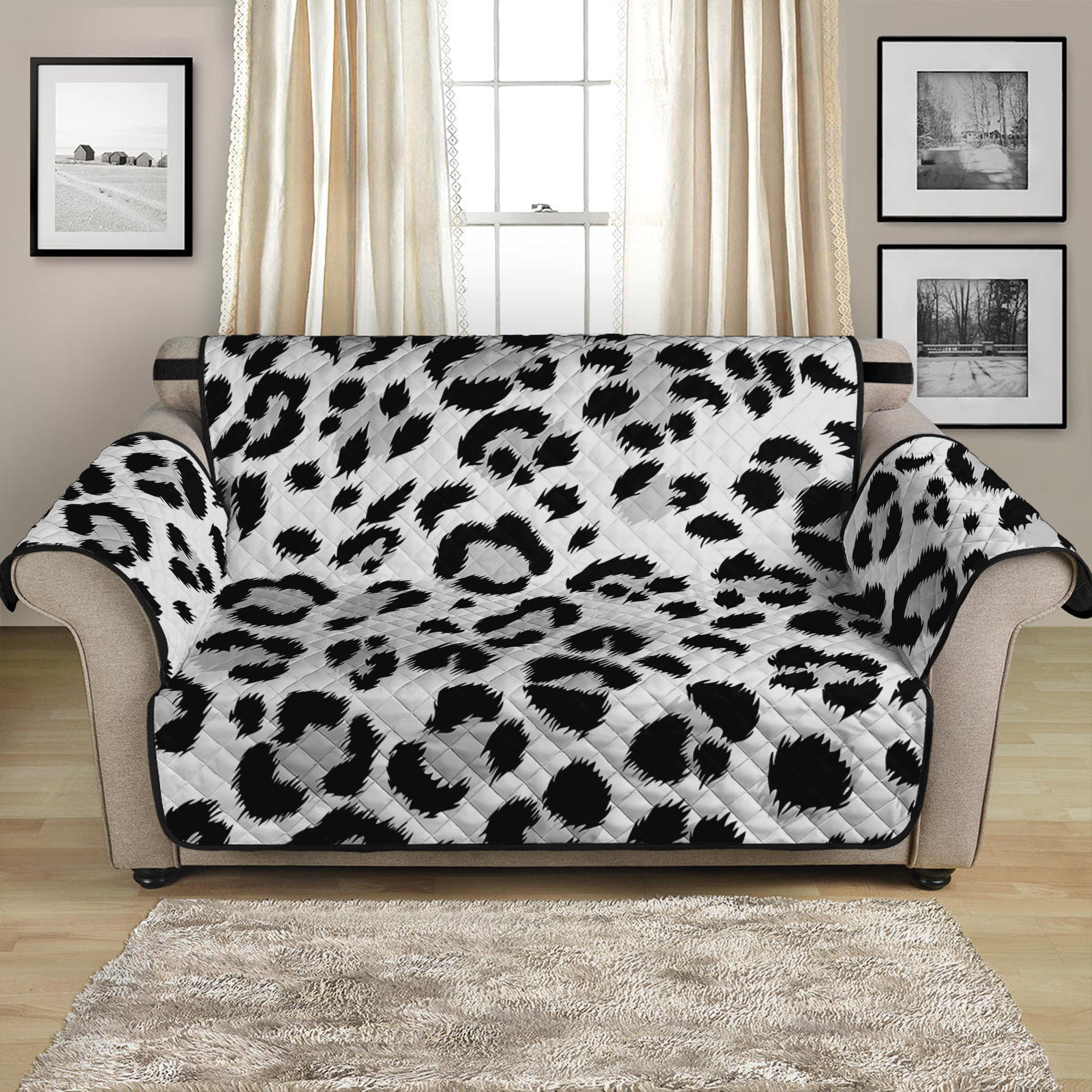 White Leopard Print Loveseat Protector