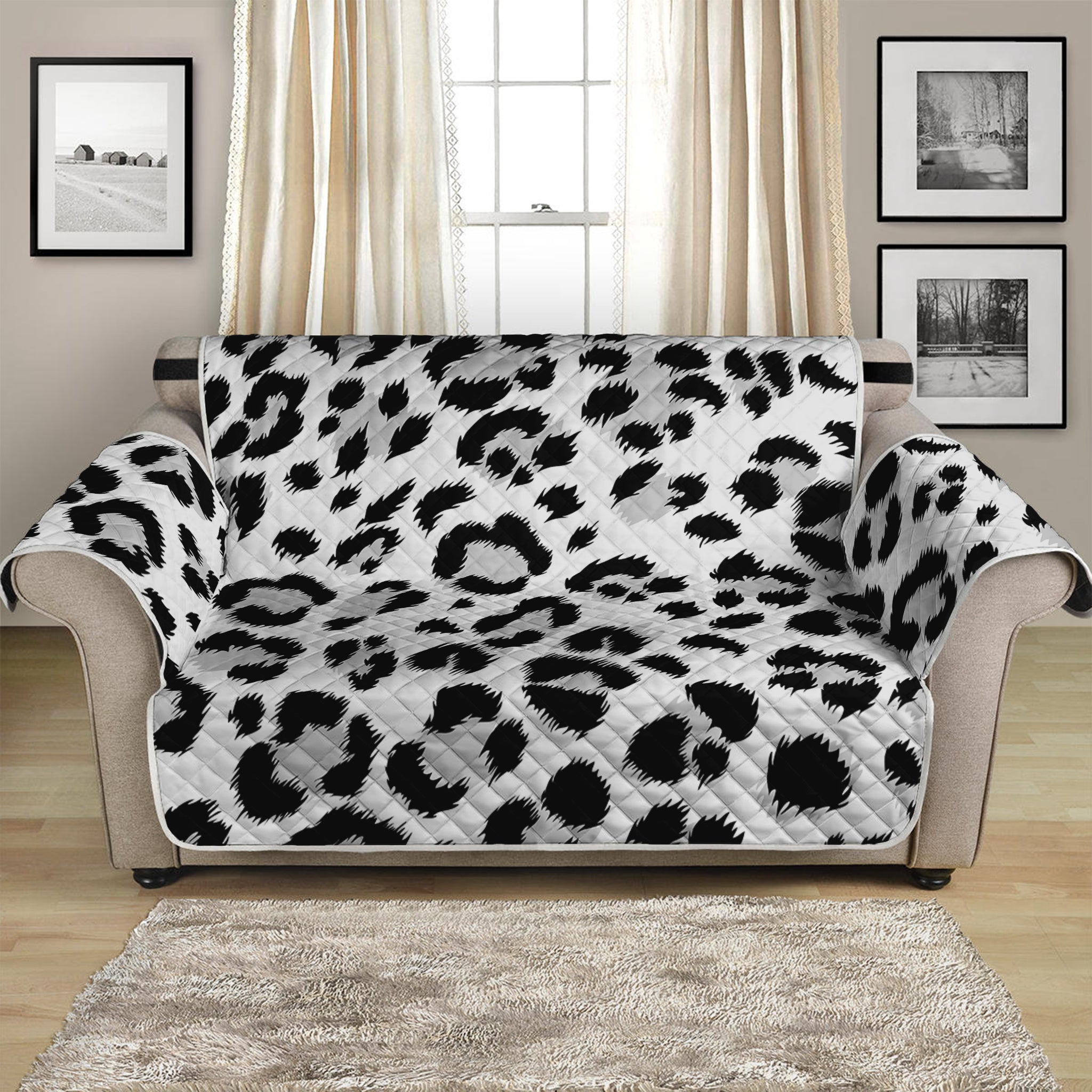 White Leopard Print Loveseat Protector