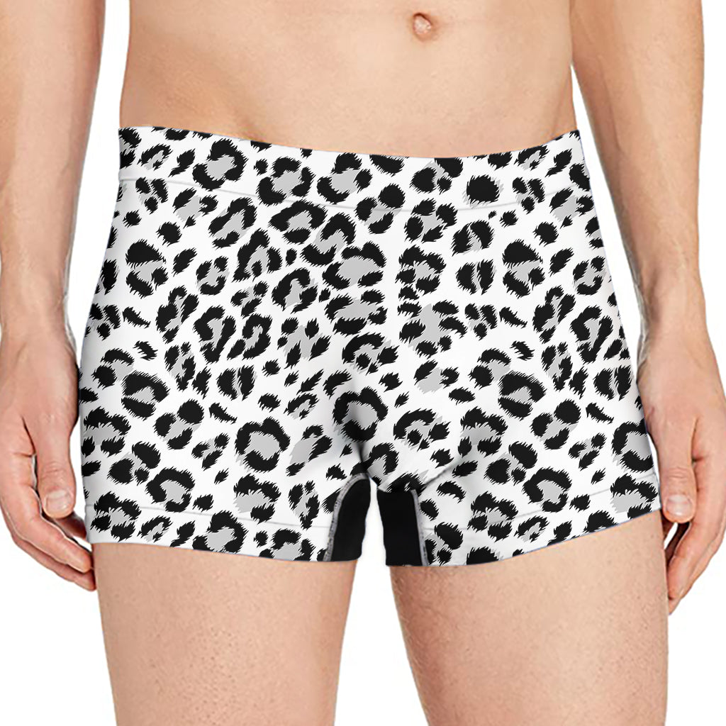 White Leopard Print Men's Boxer Briefs