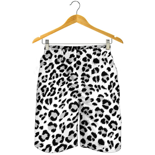 White Leopard Print Men's Shorts