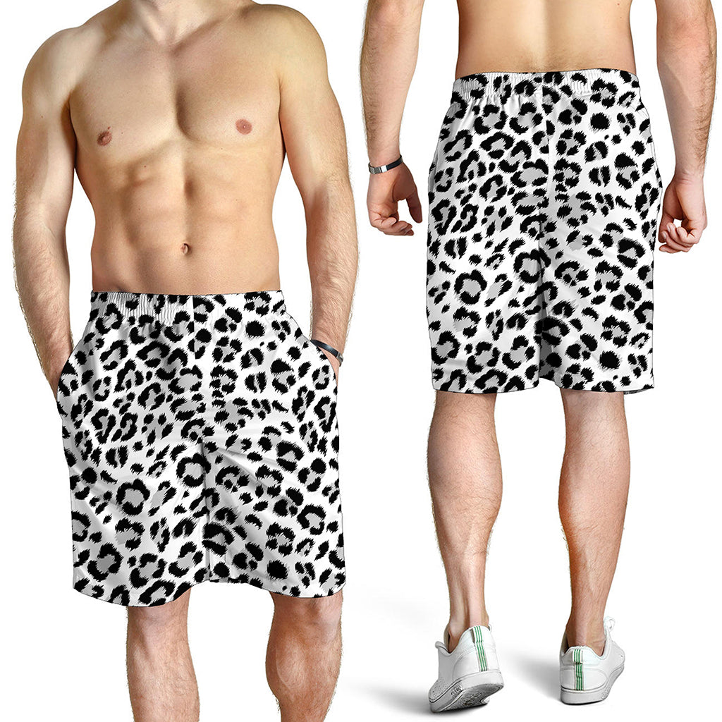 White Leopard Print Men's Shorts
