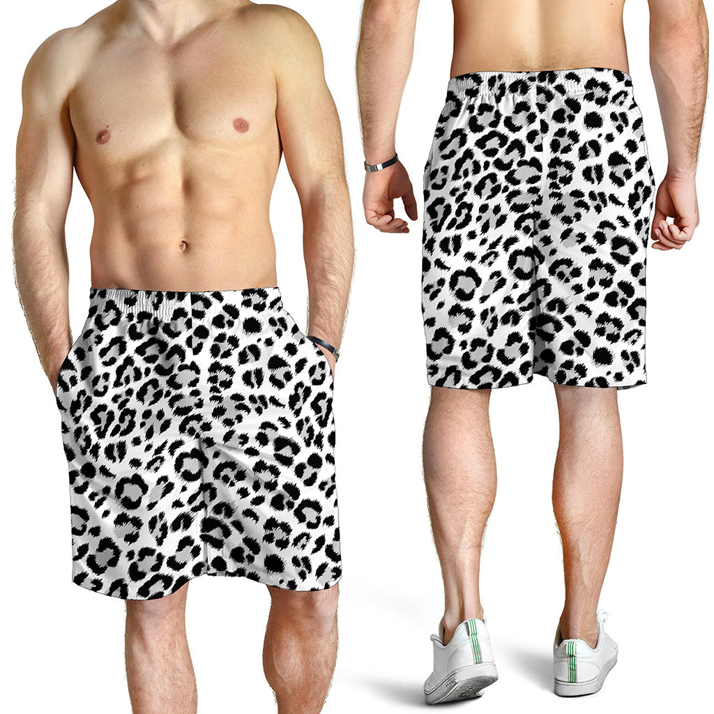 White Leopard Print Men's Shorts