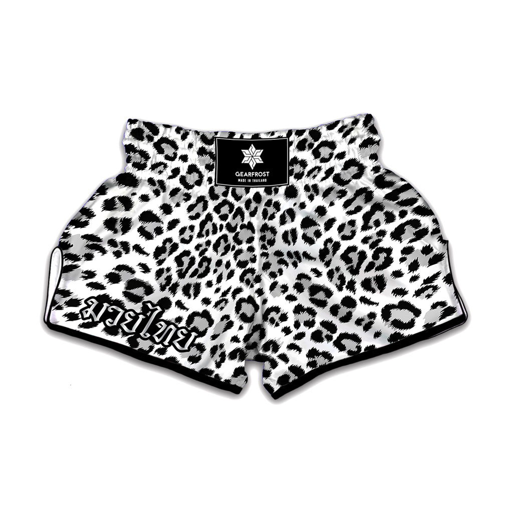 White Leopard Print Muay Thai Boxing Shorts