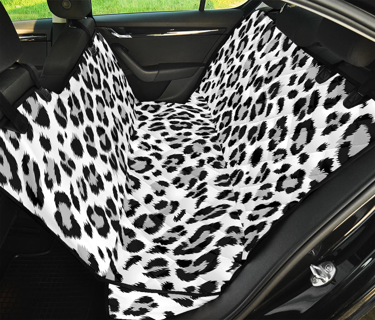 White Leopard Print Pet Car Back Seat Cover