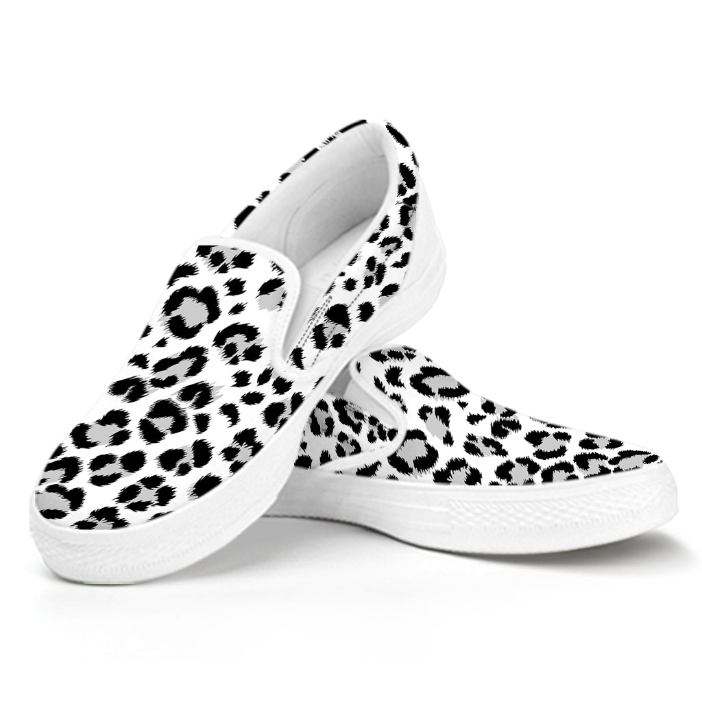 White Leopard Print White Slip On Shoes