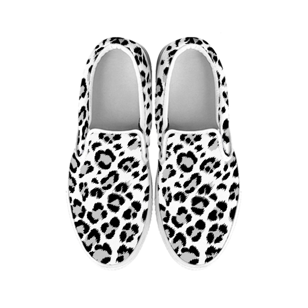 White Leopard Print White Slip On Shoes