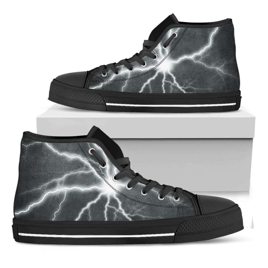 White Lightning Print Black High Top Shoes