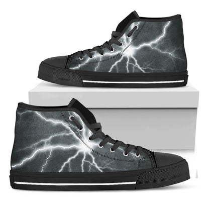 White Lightning Print Black High Top Shoes