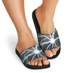 White Lightning Print Black Slide Sandals