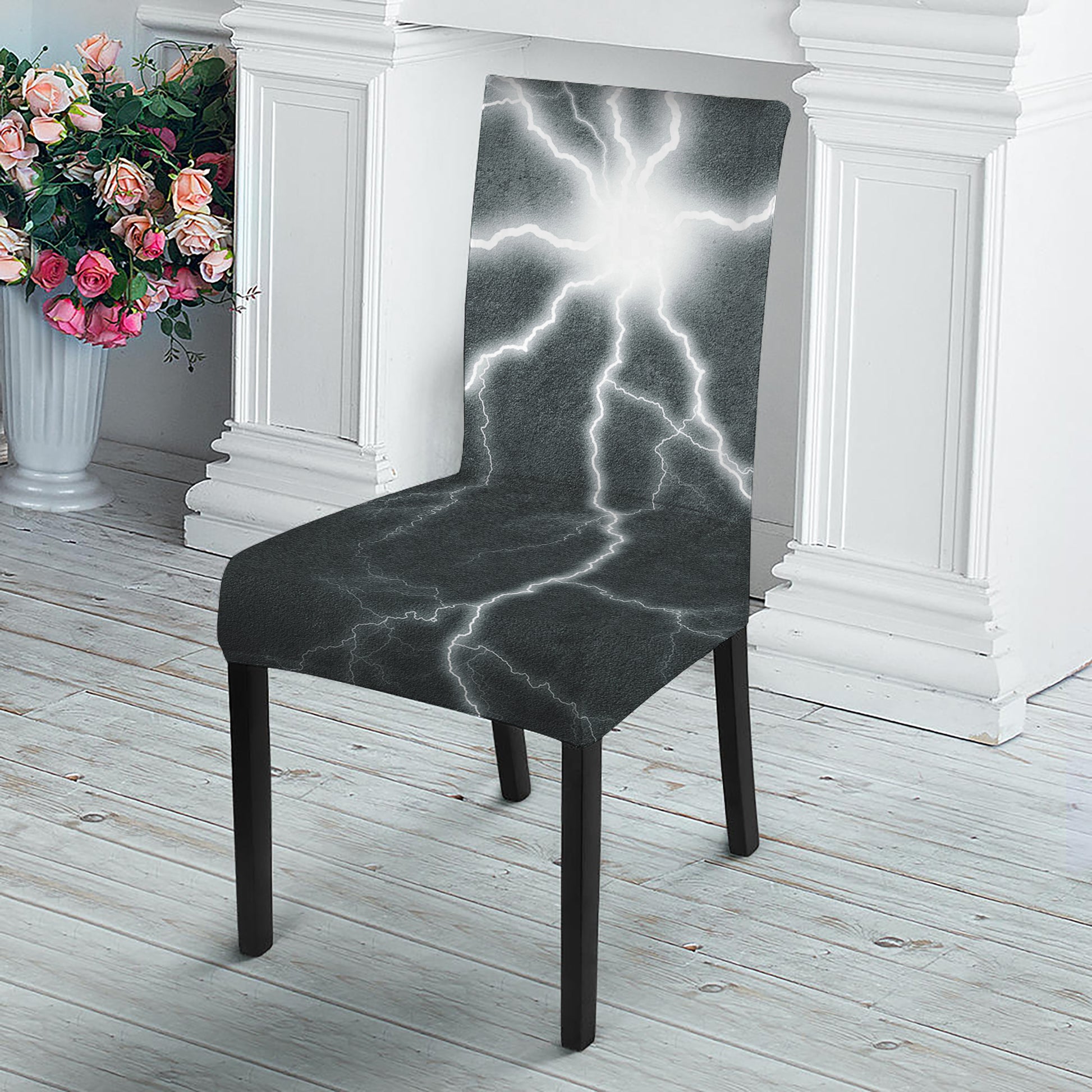 White Lightning Print Dining Chair Slipcover