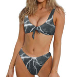 White Lightning Print Front Bow Tie Bikini