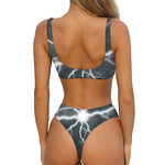 White Lightning Print Front Bow Tie Bikini