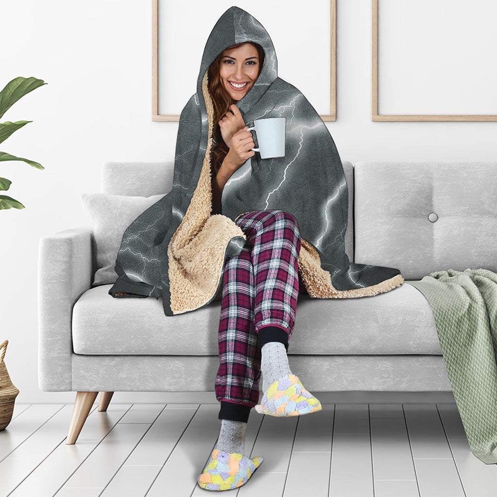 White Lightning Print Hooded Blanket
