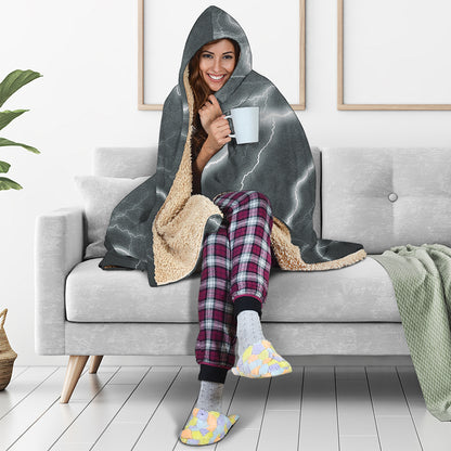 White Lightning Print Hooded Blanket
