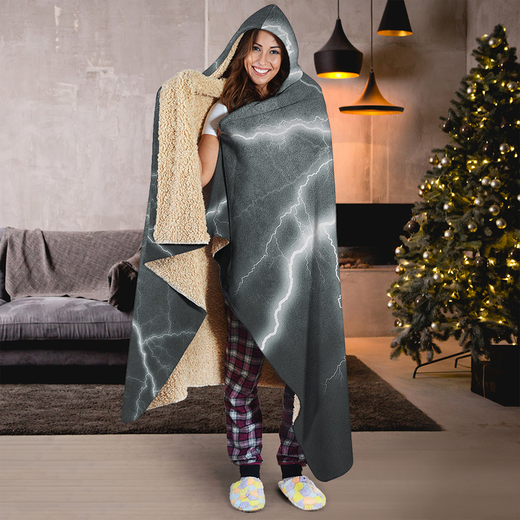White Lightning Print Hooded Blanket