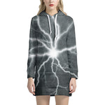 White Lightning Print Hoodie Dress