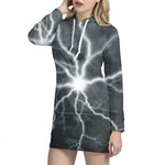White Lightning Print Hoodie Dress