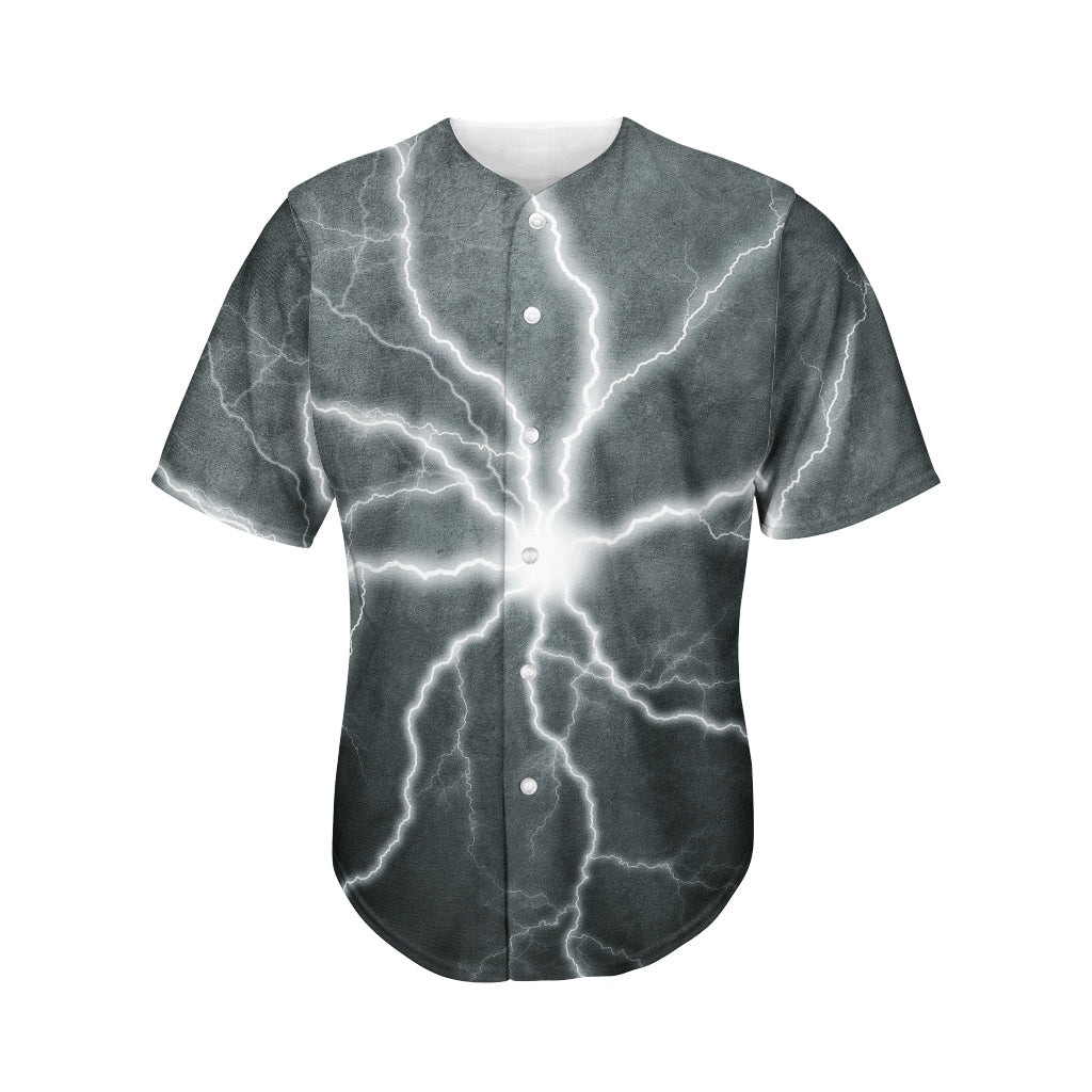 White Lightning Print Men's Baseball Jersey