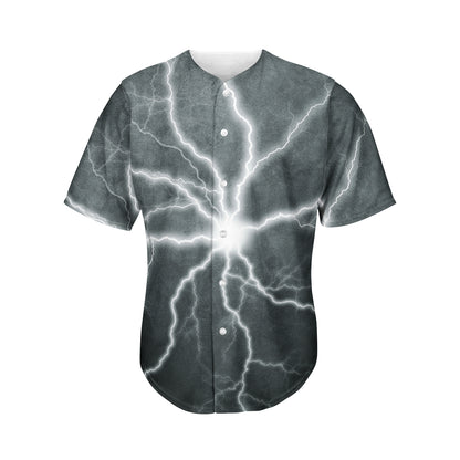 White Lightning Print Men's Baseball Jersey