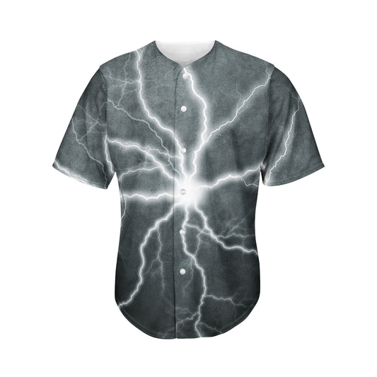 White Lightning Print Men's Baseball Jersey