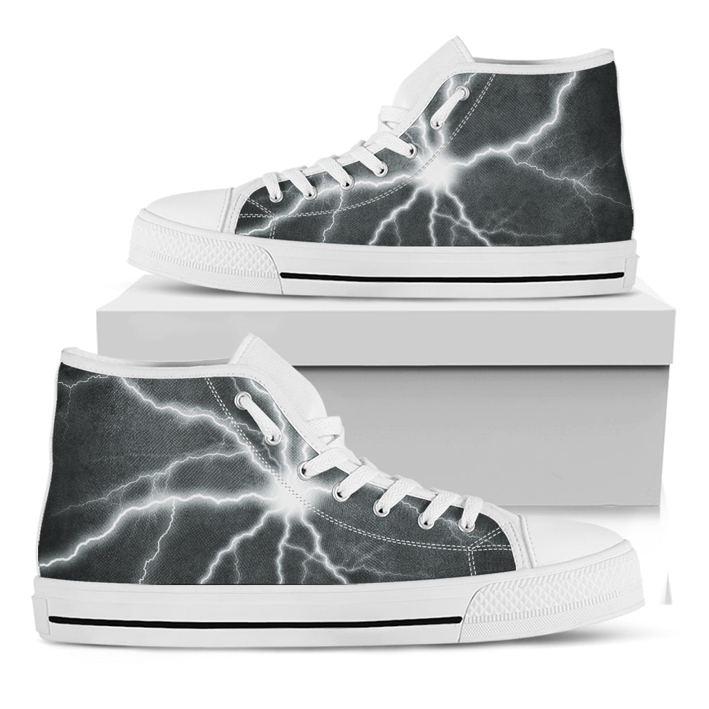 White Lightning Print White High Top Shoes