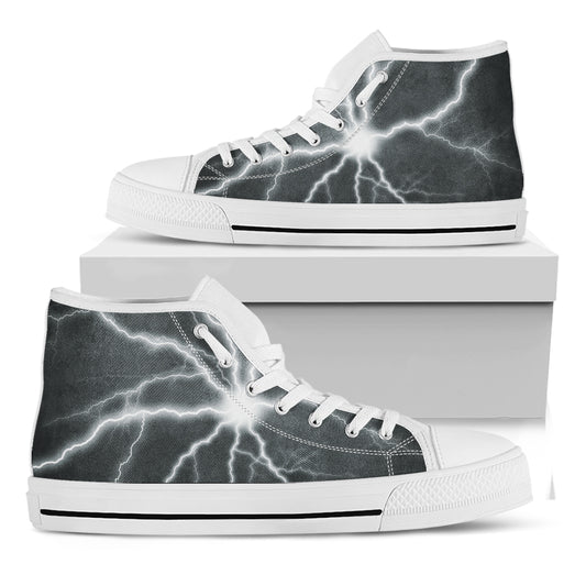 White Lightning Print White High Top Shoes