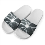 White Lightning Print White Slide Sandals