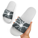 White Lightning Print White Slide Sandals