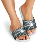 White Lightning Print White Slide Sandals