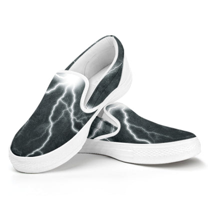 White Lightning Print White Slip On Shoes