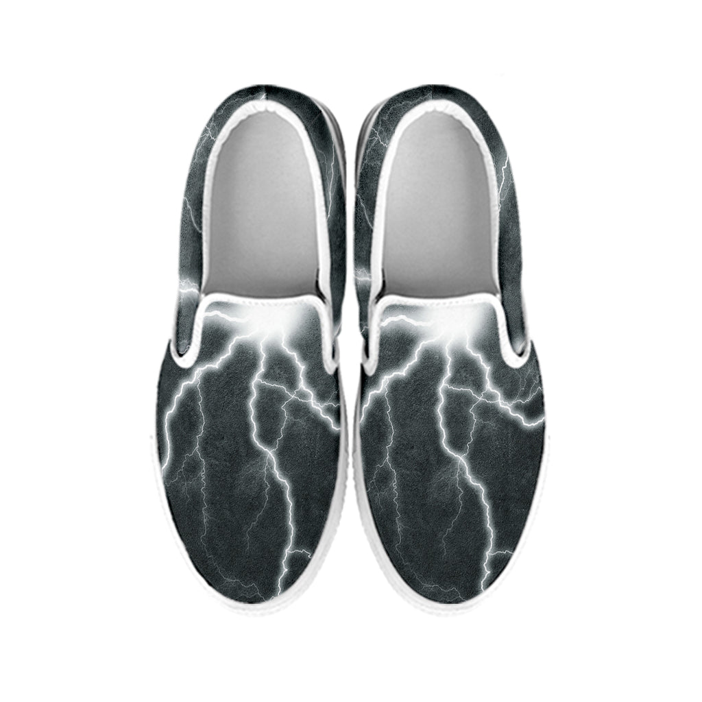 White Lightning Print White Slip On Shoes