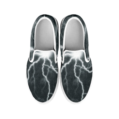 White Lightning Print White Slip On Shoes